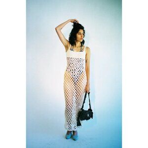 Nią Thomas Women's Oshun Maxi Dress Cream Crochet Knit Sleeveless Cotton Small